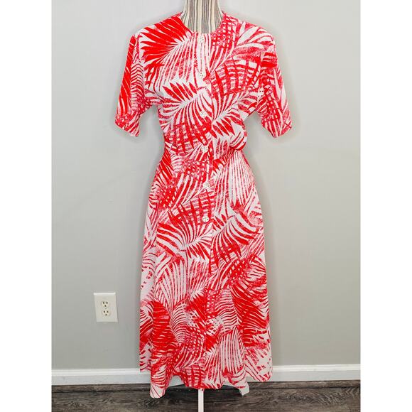 Vintage 80s Floral A-Line Midi Dress Women Size Small Button Up Pockets Femme - Picture 2 of 9